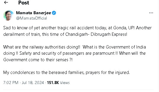 Mamata X Handla Post on Gonda Train Accident